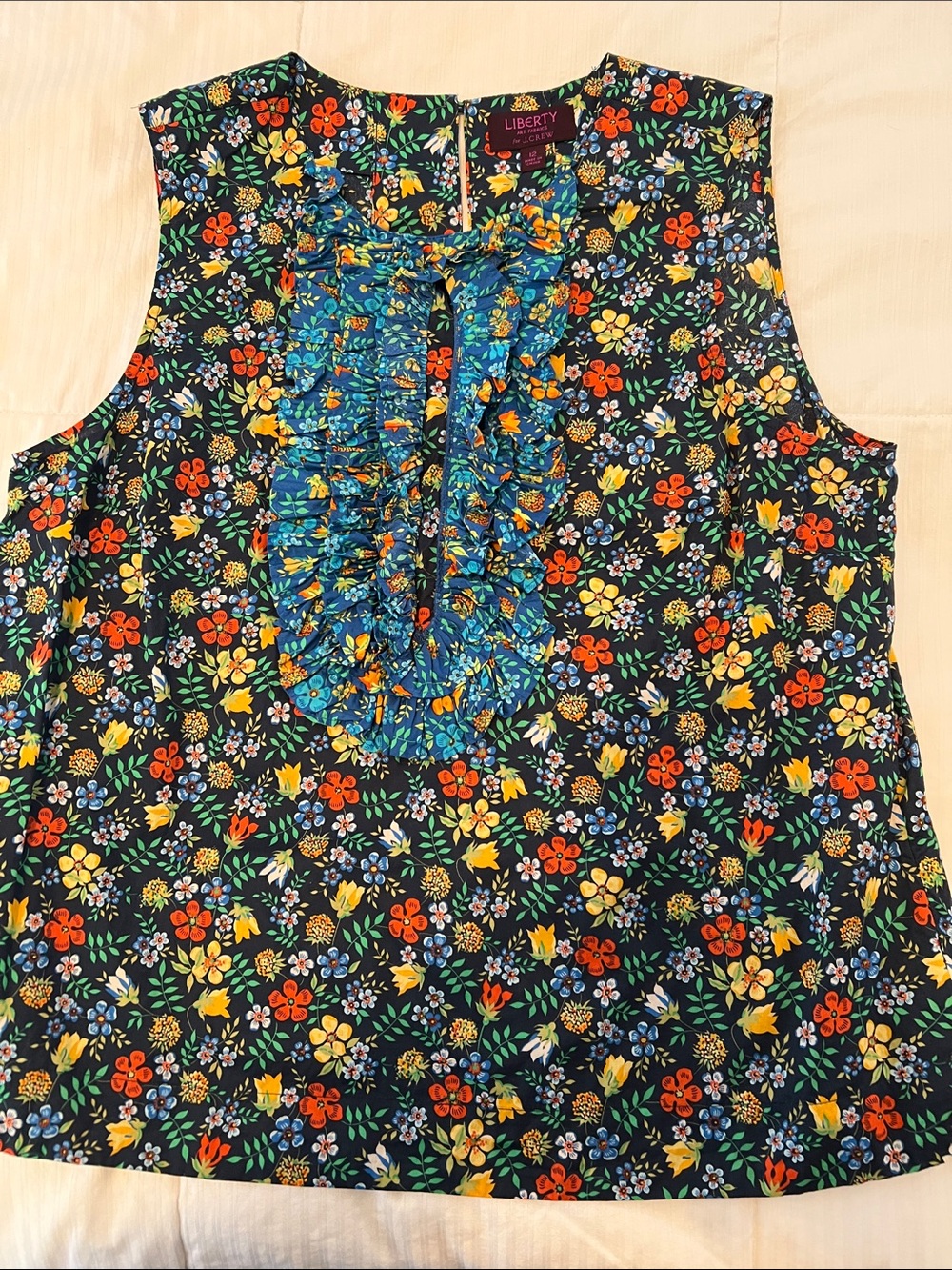 J. Crew Navy Floral Ruffle Camisole with Blue Bib